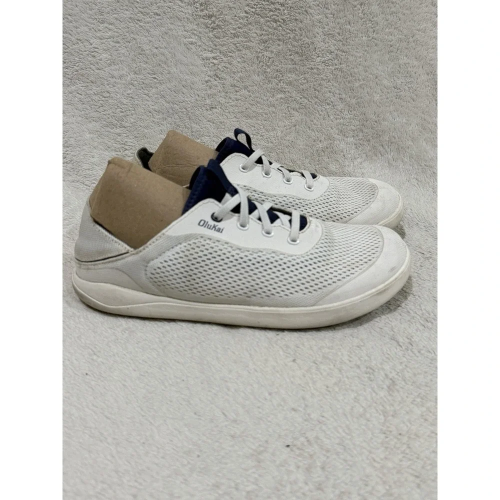 Olukai Moku Pae Mens US 8.5 Boat Shoes Bright White Pacifica Sneaker 10472-WBHF